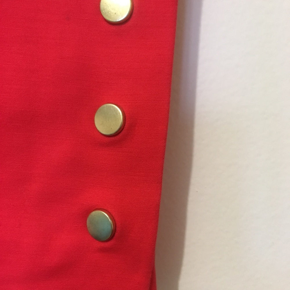 Bright red pencil skirt with gold buttons - Picture 3 of 6
